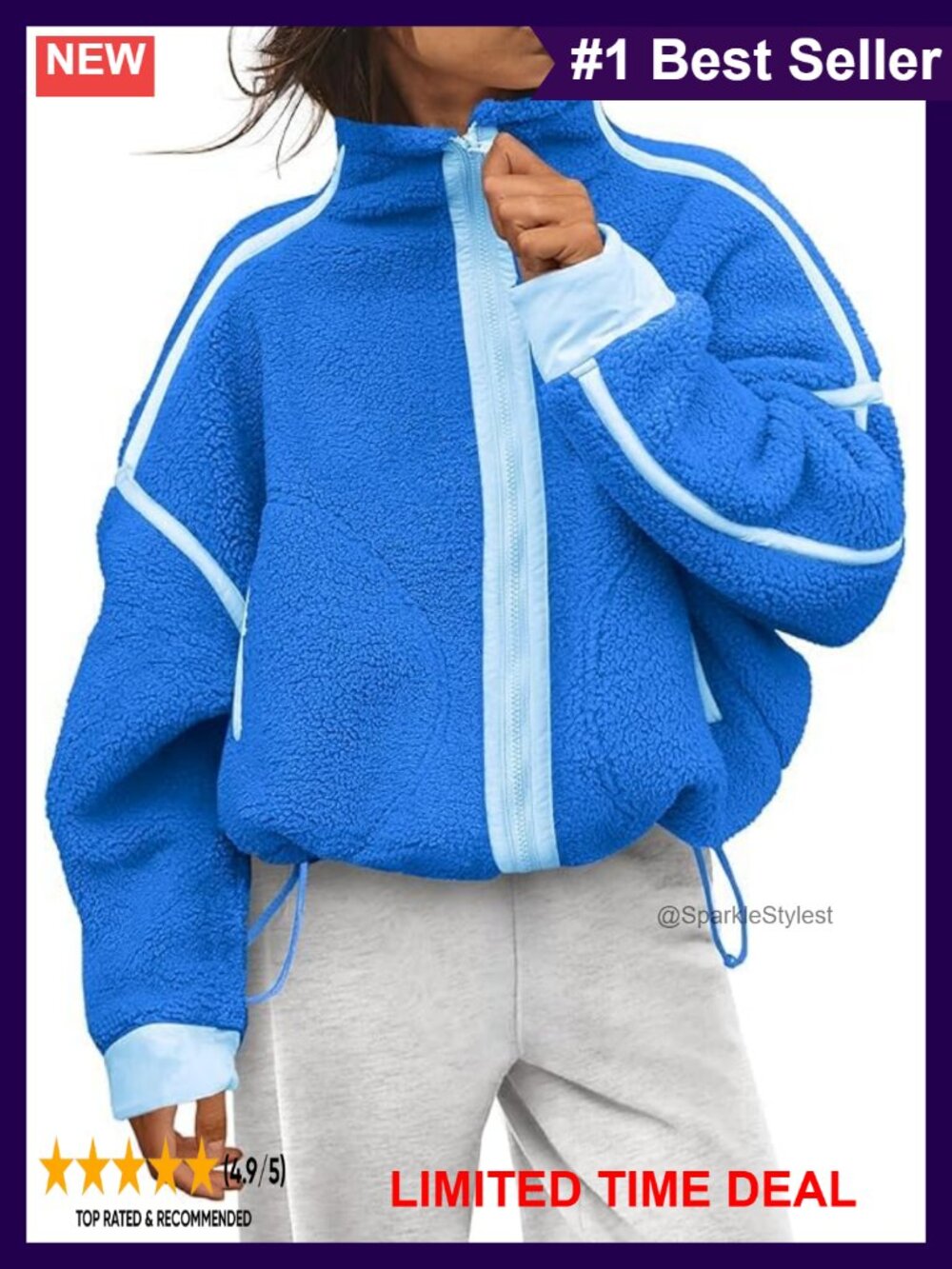 Womens Sherpa Fleece Zip Up Cropped Oversized Jacket Coat